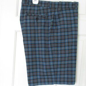 bolle' Mens Flat Front Blue Stretch Plaid Bermuda Golf Short Pant NWOT- Size 38W